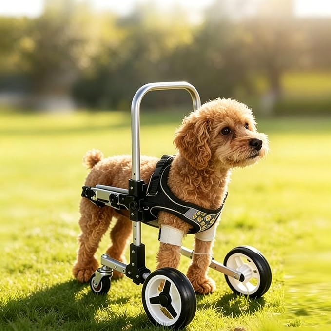 Dog Front Leg Wheelchair, Adjustable Pet Mobility Cart, Lightweight Stainless Steel Dog Rehabilitation Assist Walker for Small Medium Disabled Dogs, Hind Leg Support(Small)