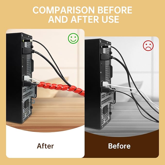 Spiral Cable Wrap, 10ft Cable Sleeves for Cords, Flexible Cable Management Sleeve for Computer, Power, Audio & Video Cords (red, 3/8")