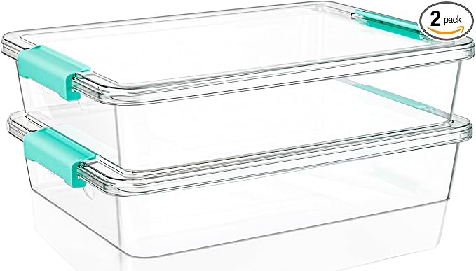 Jeffbaubl 2 Pack 6 Qt Plastic Storage Bins with Lids, Clear, Stackable | Art Supply Storage Organizer, Arts Crafts Organizing Containers, Plastic Bins Art Containers for Home Office Supplies