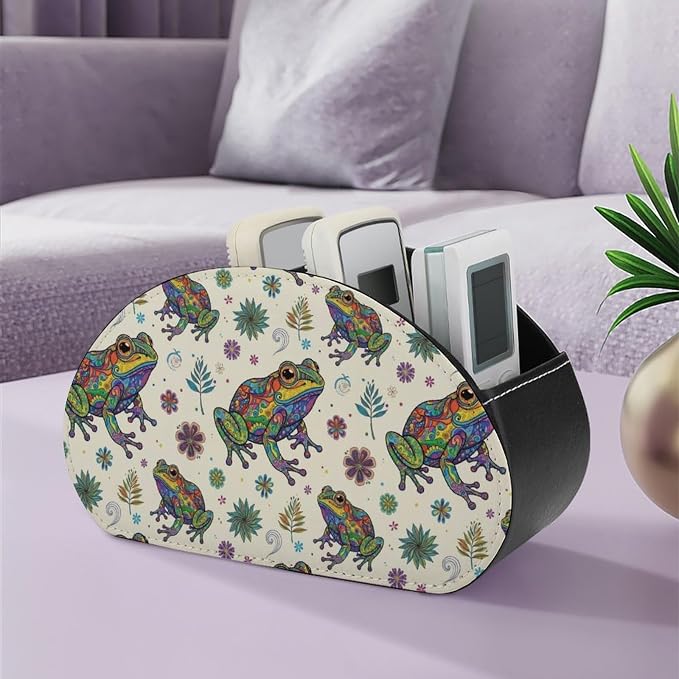 TV Remote Control Organizer Abstract Frog Caddy Box with 5 Compartment | Abstract Frog, PU Leather Desk Storage Bag Fits Controller, Makeup Brushes, Media Player, Office Supplies