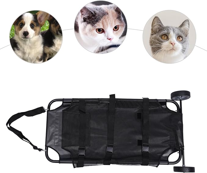 250 LBS Pet Rescue Stretcher with 2 Wheels, Dog Transport Stretcher Large Dog Wheelchair Emergency Dog Rescue Carrier Animal Trolley Cart Foldable, 45 L X 21 W inches