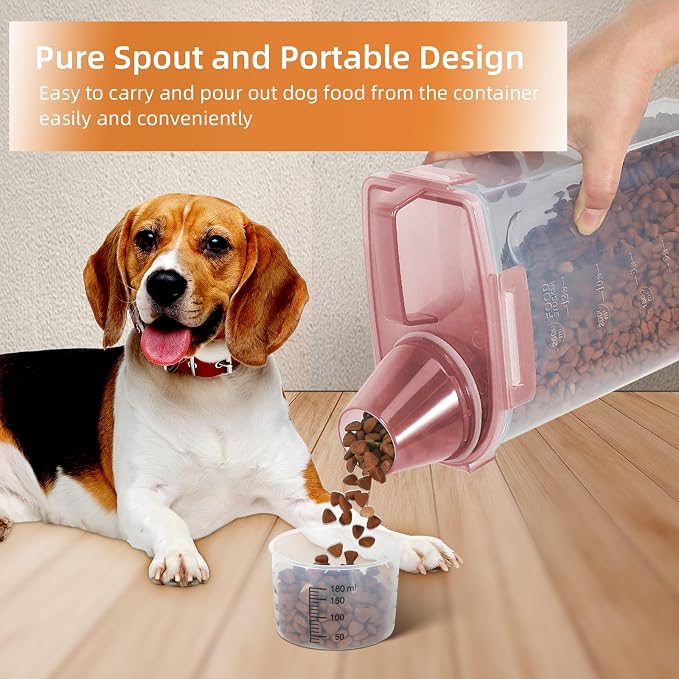 LEAWALK 3-5Lbs Airtight Small Cat Dog Pet Food Storage Containers BPA-Free, With Large Pour Spout/1 Measuring Cup/ 4 Safety Locks and Double-layer Silicone Strip (Color Blocking 3Pack)