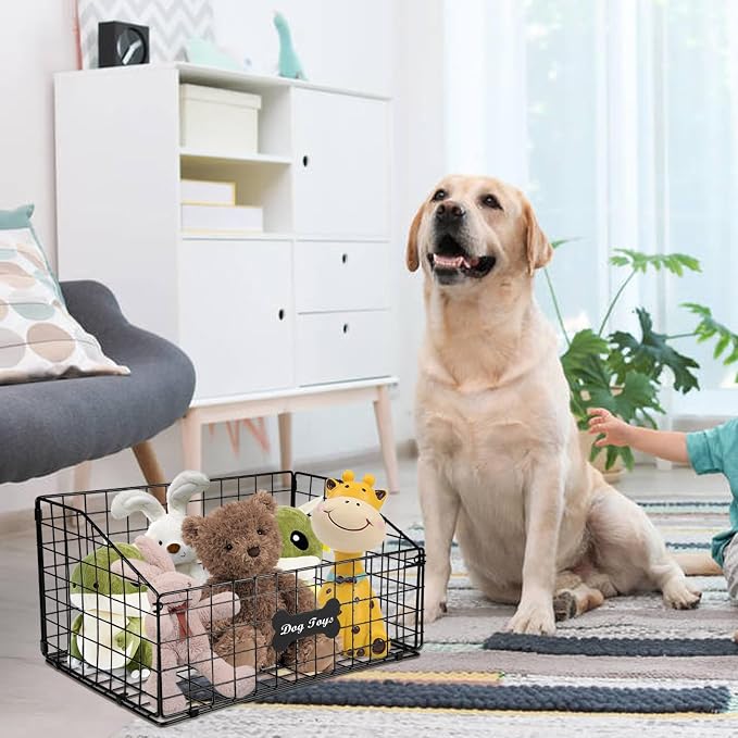 Geyecete Toy box for dogs large Dog Toy organizer Pet wire folding basket DOG TOY container dog toy box-Chew-Proof Dog Food Toy Storage-Black
