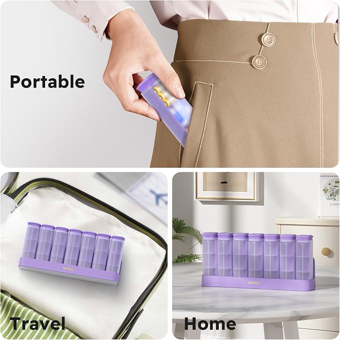KOVIUU Weekly Pill Organizer 3X a Day, Large Daily 7-Day Pill Box, Purple | Detachable Pill Case with 3 Compartments | Travel Pill Container Holder for Vitamins, Supplements, Medications | BPA-Free