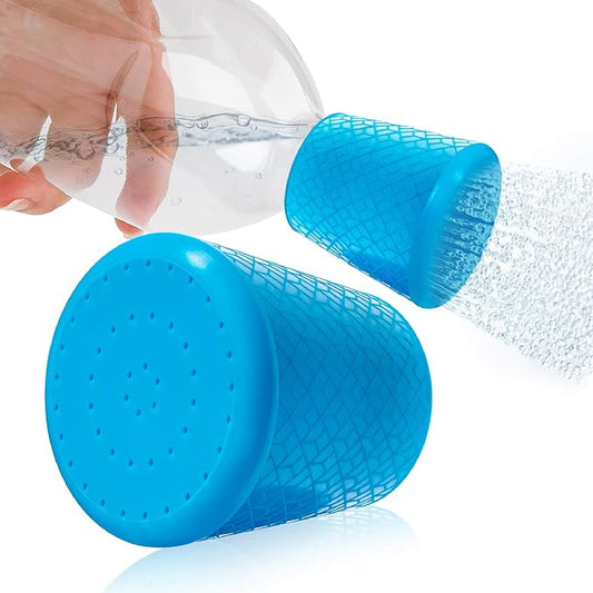 Impresa Water Bottle Attachment Shower Sprinkler Cap - Blue Silicone, 2-Pack, Fits 16oz-2L - Water Bottle Rinse Cap for Sand & Dirt Removal - for Camping & Hiking