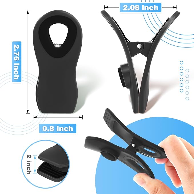 12 Pack Chip Clips, Bag Clips for Food, Magnetic Sealers for Chips And Other Food, Plastic Bag Clip for Kitchen, Fridge, Clothes, Sewing And Artwork (Black)