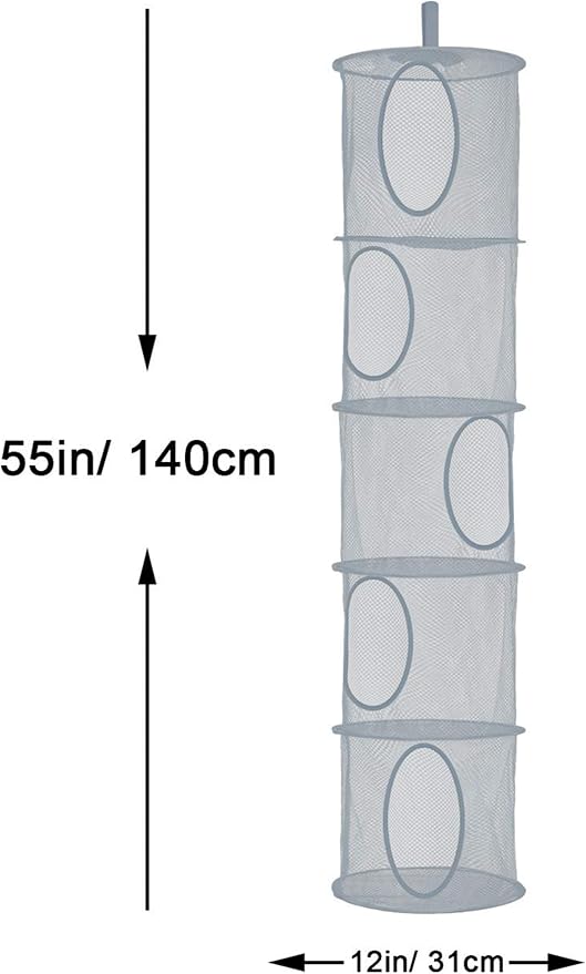 3Pcs Hanging Stuffed Animal Storage Hammock Net 5 Tiers, Grey | Hanging Mesh Storage Organizer for Kids Room, Holds Plushies, Gloves, Hats, Socks, Foldable Space-saving Design