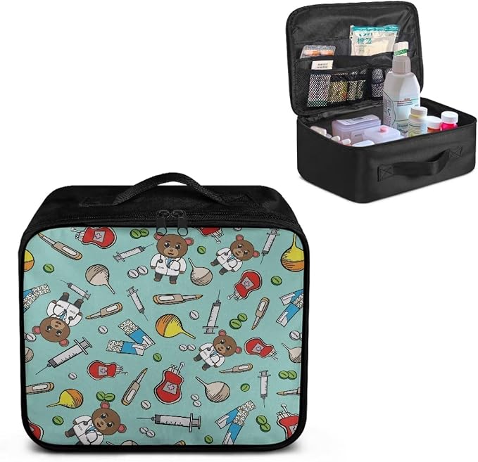 Cute First Aid Bag Empty Bear Doctors Medical Bag Empty Medium Portable First Aid Pouches Empty Pink Medical Supplies Organizer Bag for School Kids Student Car Home Camping Hiking