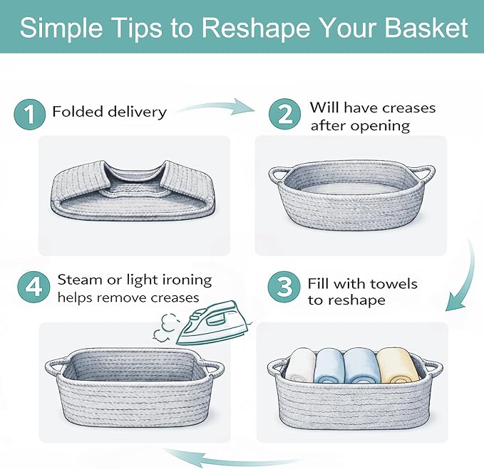 GIFTEXPRESS Gray Woven Basket - 15" x 10" x 5" Cotton Rope Organizing Baskets for Baby Items or Cat & Dog Toys - Cute Soft Gift Storage Bin w/Handles