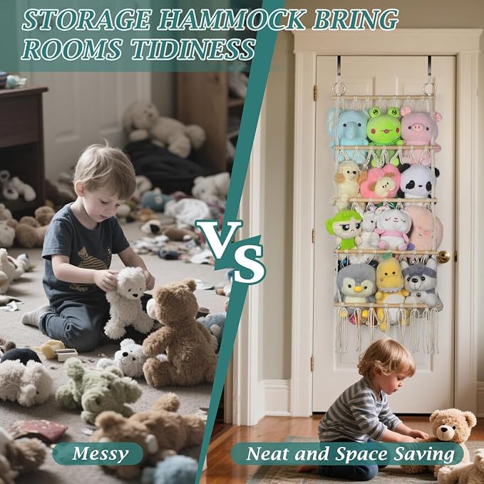 42cm Wide Over The Door Stuffed Animal Storage- 5-Tier Stuffed Animal Hammock For Toy Plush Hammock Hanging Net Big Girls Toddler Large Bag Animals Stuffy Behind