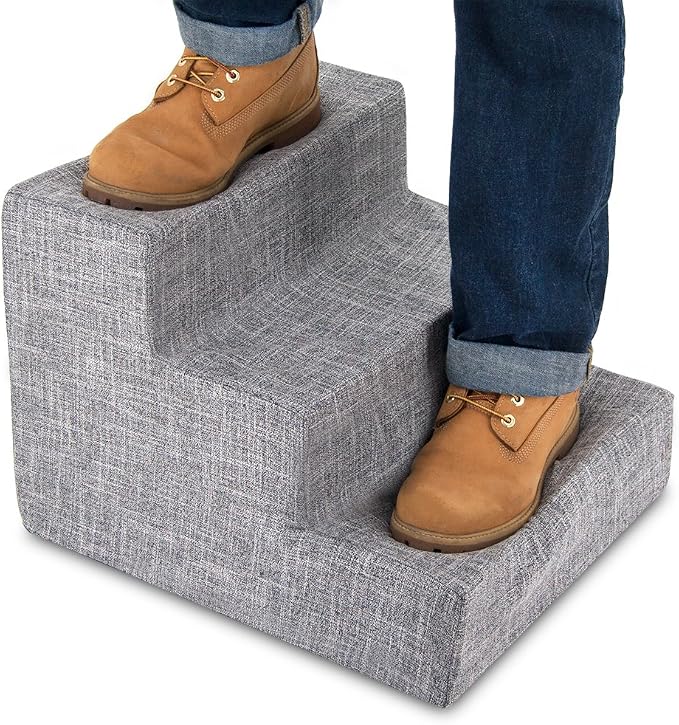Best Pet Supplies Dog Stairs & Steps - Foam Steps for Small Dogs & Cats, Non-Slip Indoor Balanced Pet Step Support, Dog Ramp, No Assembly, Ash Gray Linen, 3-Step (13.5-inch Height)