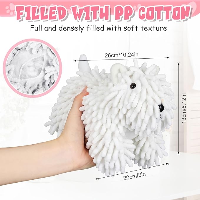 Tegeme 1 Pcs Chenille Dog Hand Towel Fuzzy Dog Towel Absorbent Microfiber Soft for Bathroom Kitchen Washstand (White)