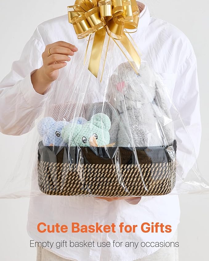 KALLAX Small Woven Storage Basket for Organizing, 12 x 8 x 4.5 inch, 3 Pack | Shelf baskets for closet organization, toy storage and home decor, Perfect as empty gift baskets for holidays, Black & Brown