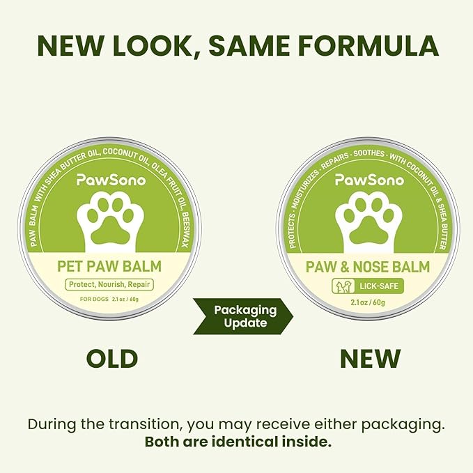 PawSono Lick-Safe Dog Paw & Nose Balm with Coconut Oil | All-Natural Moisturizer & Soother for Dry, Cracked Pads & Snout | Heat & Cold Pavement Protection Wax, Nose Butter for Bulldogs (2.1oz *2)