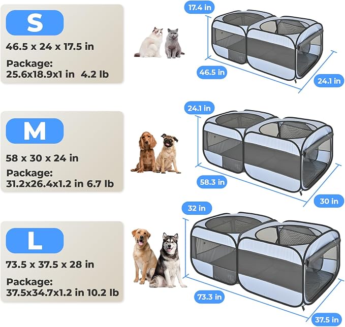 2-in-1 Dog Playpen, 58''Pop Up Cat Puppy Pet Playpen Indoor/Outdoor Cats Enclosed, Cat Dog Tent Crate Cage Kennel, Portable Playpen for Kitten, Small Animals Play Pen(No Divider, Unified Space)