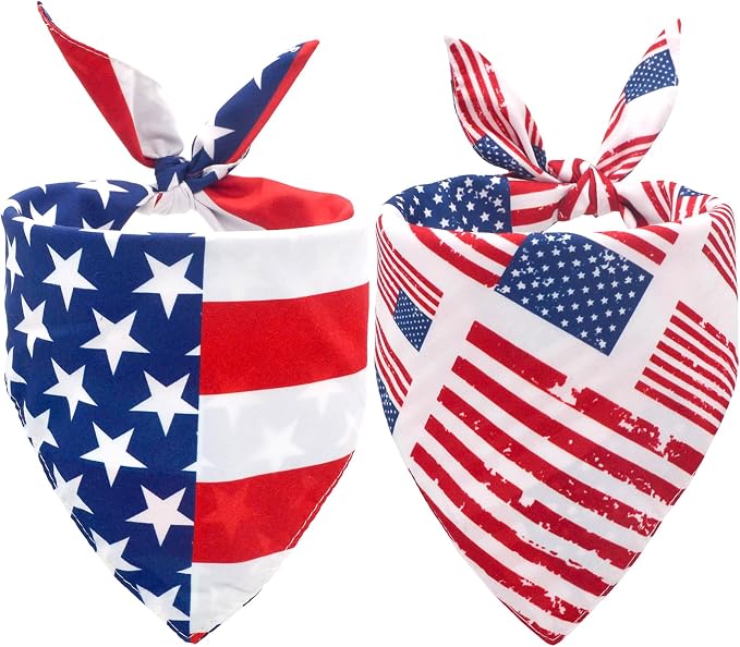 2PCS Dual-Layer Design Patriotic Dog Bandanas Outfit,Large Summer Triangle Reversible Memorial Day Independence Day American Flag 4th of July Scarf for Big Boy and Girl Dogs Red White Blue