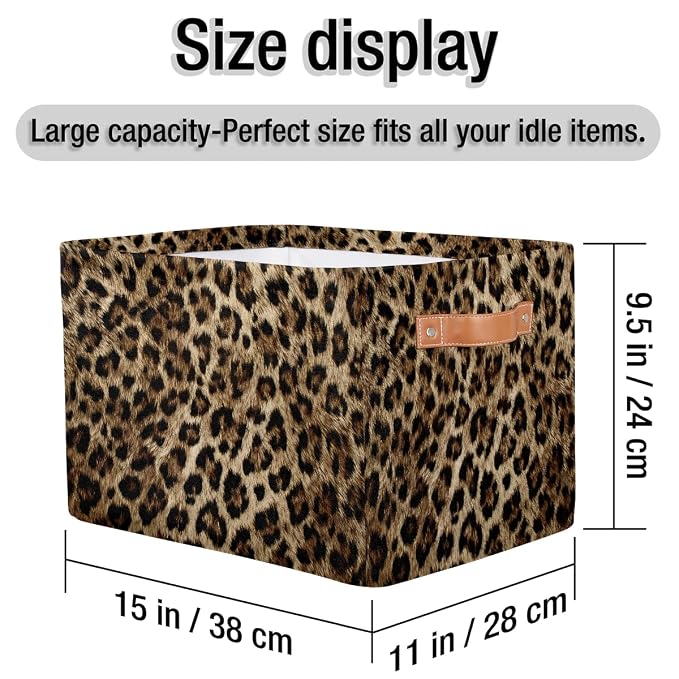 SEULIFE Animal Tiger Leopard Skin Print Foldable Storage Basket, Large Collapsible Organizer Storage Bin Cube Toys Storage Boxes with Handles for Bathroom Kids Nursery Closet Storage, 1 Pack