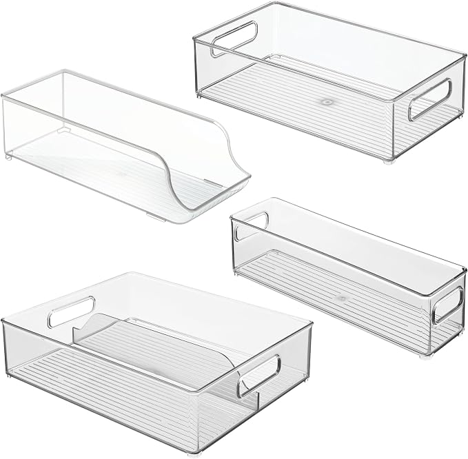 iDesign Fridge Storage Bin Set with a Soda Can Dispenser- Set of 4 - Clear - Made in USA