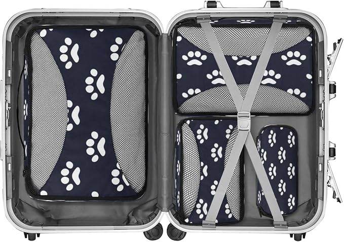 Packing Cubes for Travel, Dog Paw Print Travel Luggage Packing Organizers for Women Men, Large Custom Toiletries Bag for Clothes Shoes, Dog Paw Print