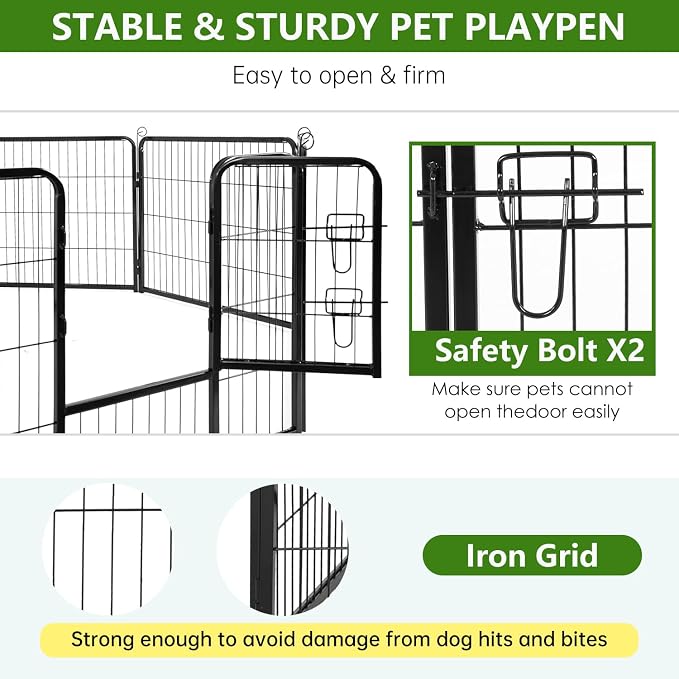 BestPet | Dog Playpen | 40", 8 Panels | Heavy Duty Metal Pet Exercise Pen | Indoor/Outdoor Fence Panels | Rust-Resistant, Removable, Tool-Free Setup | Anti-Skid, Expandable Design