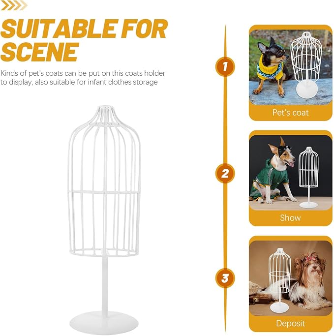 Sturdy Iron Pet Dress Mannequin Stand for Puppy and Cat Clothes Display and Pet Coat Hanging Rack White Small Clothes Organizer