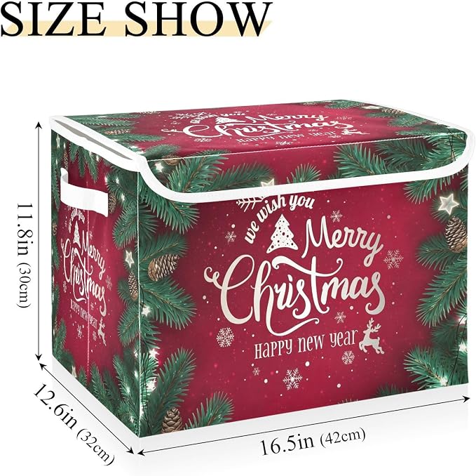 senya Christmas Storage Baskets Merry Christmas Happy New Year | Collapsible Storage Bins with Lids Boxes Clothes Baskets for Organizing