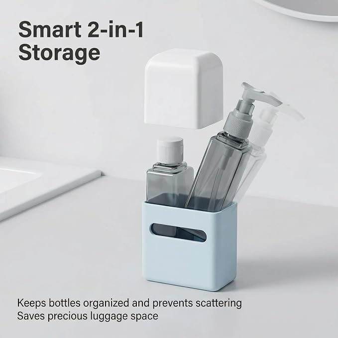 4 in 1 Travel Dispenser Bottle Refillable 4 in 1 Travel Dispenser 60ml Travel Bottles Leakproof Travel Size Containers for Toiletries Shampoo Lotion Blue