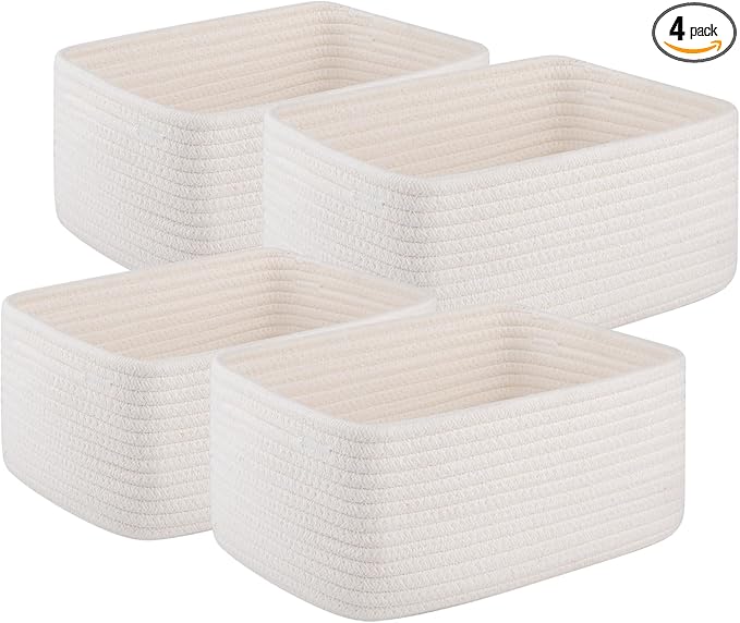 OIAHOMY 4 PACK 7L Storage Baskets for Organizing Storage Bins White | Small Bins for Shelves Small Storage Basket Shelf Baskets Organizer Baskets for Gifts Empty Cute Decorative Storage Bins