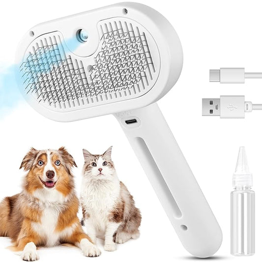 Pet Steam Brush for Indoor Cats & Dogs, Self Cleaning Cat Brush for Shedding & Grooming Supplies, Anti-Static & Anti-Flying Hair Water Mist Spray Hair Removal Comb for Long & Short Haired Animals