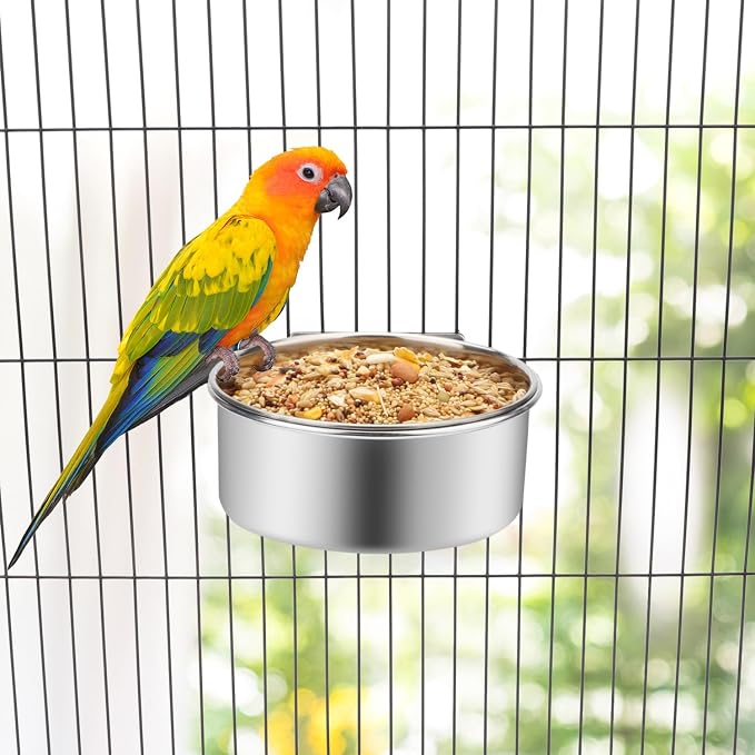 Wontee Pet Food Water Bowl Stainless Steel Feeding Cups Feeder, M | Rust-proof, securely mounted to prevent tipping, removable for easy refilling and cleaning, for dogs/cats/birds/rabbits