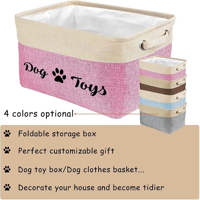 Custom Dog Toys Storage Basket Sturdy Foldable Collapsible Storage Bin Box with Handles for Organizing Pet Food, Toys, Clothes, 15" x 9.8" x 9"