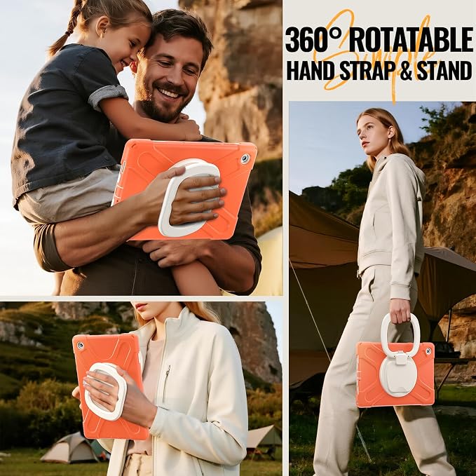 Rugged Protective Case Compatible with Samsung Galaxy Tab A11 Plus/A11 + 11" 2023 SM-X230, Military-Grade Shockproof Cover with 360° Rotating Stand & Built-in Screen Protector (Orange)