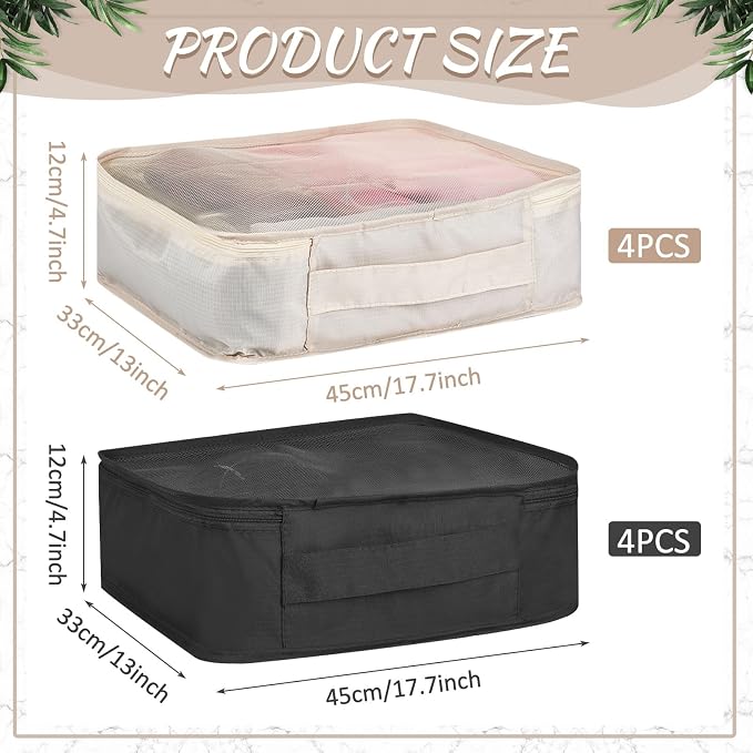 Silkfly 8 Pcs XL Packing Cube for Travel Luggage,Simple,Black Beige | 17.7 x 13 x 4.7, Same Size, Black and Beige Suitcase Storage Organizer Set, Reusable Mesh Clothes Cube for Hiking Camp Family