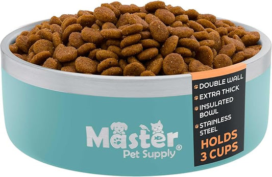 Master Pet Supply Stainless Steel Dog Bowls - 25 oz, Heavy Duty - Aqua Sky, Double Wall Extra-Thick Insulated, Non-Slip Pet Water Bowl for Dogs, Cats & Pets, Anti Rust Metal, Dish Washer Safe