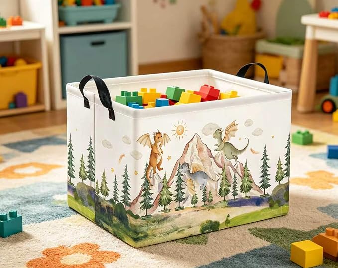Rectangular Kids Basket Baby Girl Basket Fabric Storage Bin Organizer Box Room Decor(Hill Dinosaur)