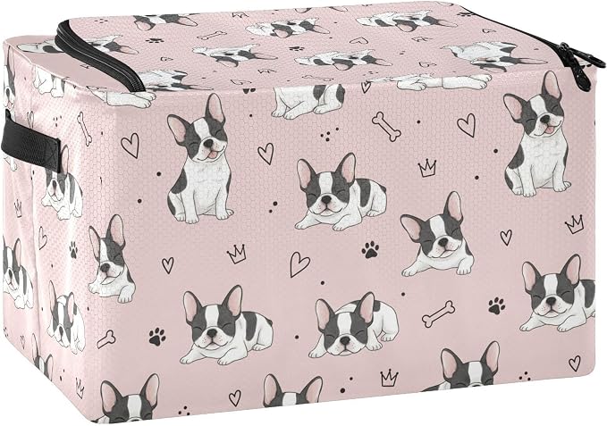 Cute Pet Dogs Pink pattern Under Bed Storage Containers with Double Zipper Openings, Foldable Clothes Storage Bins with Clear Window and Handles for Comforters Blankets Bedding