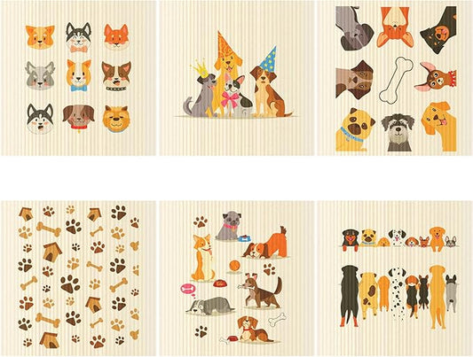 Patelai 6 Pieces Mixed Dog Swedish Cleaning Dishcloths Cloths Absorbent and Fast Drying Kitchen Dish Towels Dogs Cleaning Wipes for Kitchen Bathroom Office Wedding Housewarming, 6 Designs