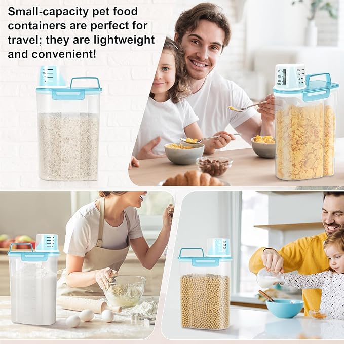 LEAWALK Airtight 4 LBS Rice/Cereal/Dry Food Storage Container BPA Free, 2.11Qt Clear Plastic Kitchen and Pantry Organization Bin Suitable for Oats, Flour, Sugar, Pasta, Pet Food, etc (Clear Blue)