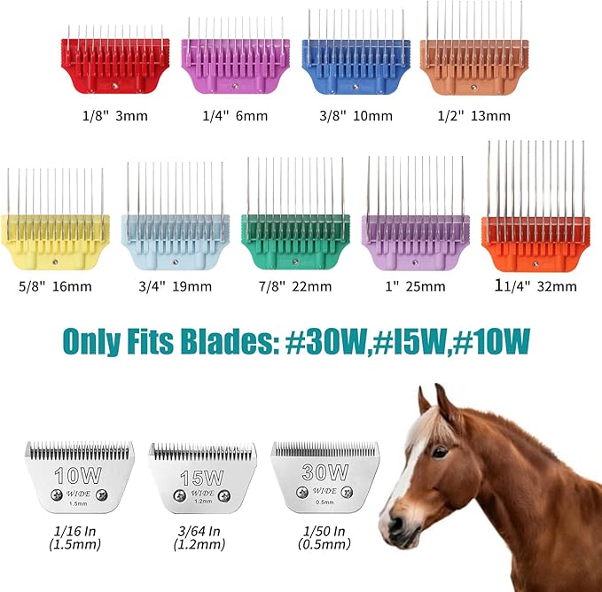 10W/15W/30W Wide Clipper Blade & Dog Stainless Steel Wide Clipper Attachment Guard Comb Set for A5 Series | Snap-On/Off Design Combs,Only Fir for 10W/15W/30W Wide Blade (12-Piece)