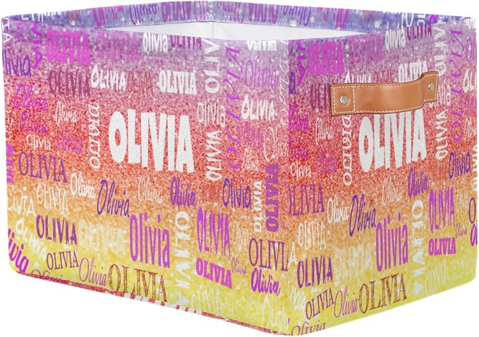Custom Storage Baskets with Name, Bling Glitters Colorful Red Yellow | Organizing Boys Girls Pets Toys Closet Shelf Clothes Books