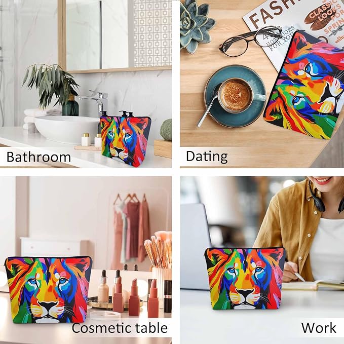 Makeup Bag For Purse Lion, African Animal Lion Face Colorful Cosmetic Bags For Women With Zipper Travel Toiletry Pouch Makeup Bags Makeup Organizers Purse For Toiletries Cosmetics