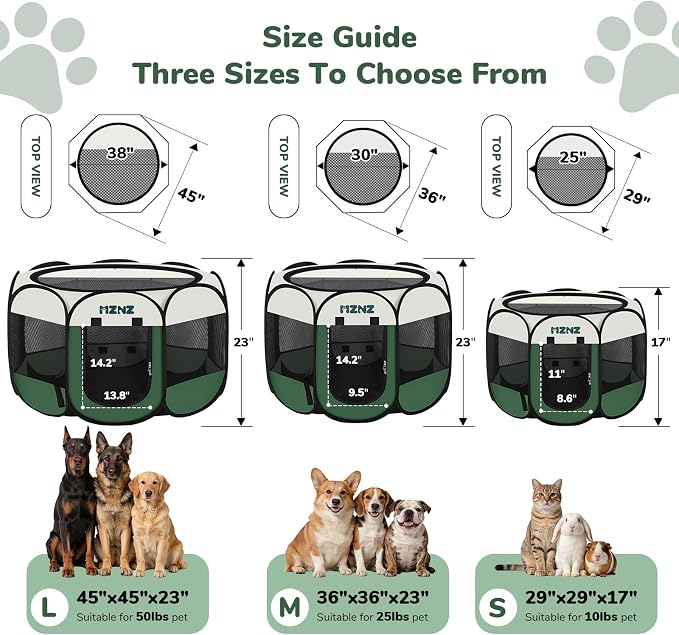Dog Cat Small Animal Puppy Playpen Crate, Small, Dark Green | Portable Pop Up Pet Cage Enclosure Tent Kennel Indoor Outdoor with Carrying Case, No Assembly, Camping Use