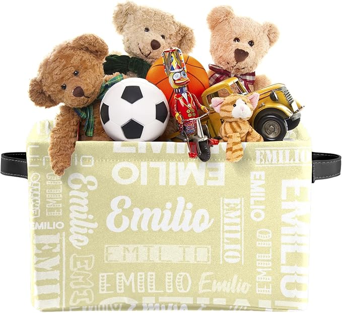 Personalized Toy Box Storage Bins for Boys Girls with Name, Kids Custom Storage Basket Cubes Organizer with Handles, Shelf Closet Storage Baskets Bin Customized Gift, 1 Pack