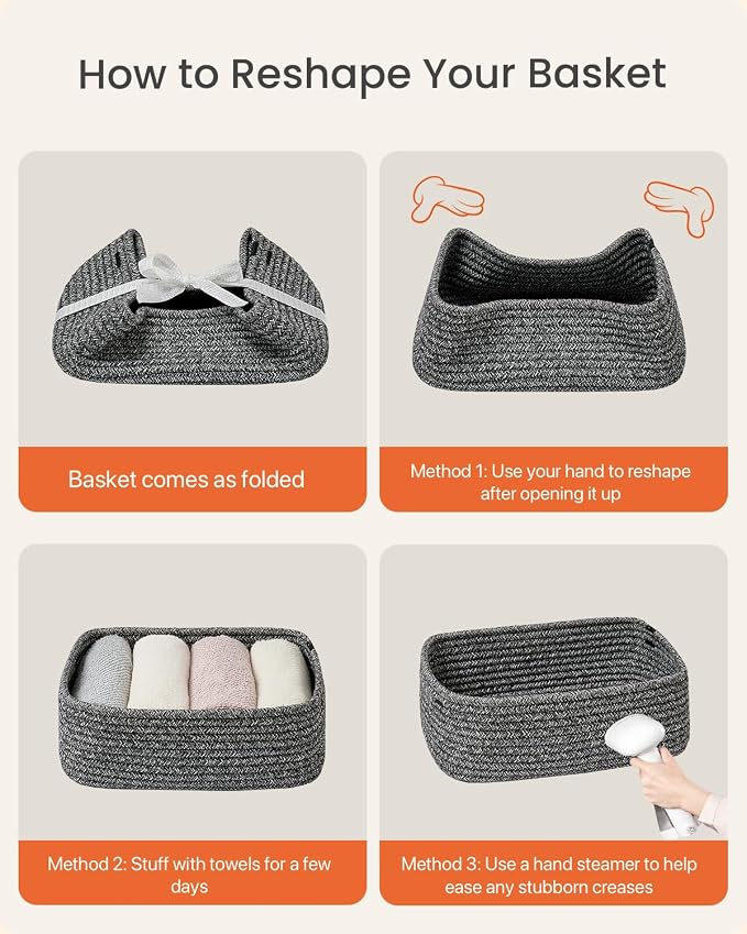 KALLAX Small Woven Storage Basket for Organizing, 12 x 8 x 4.5 inch, 3 Pack | Shelf baskets for closet organization, toy storage and home decor, Perfect as empty gift baskets for holidays, Mixed Black