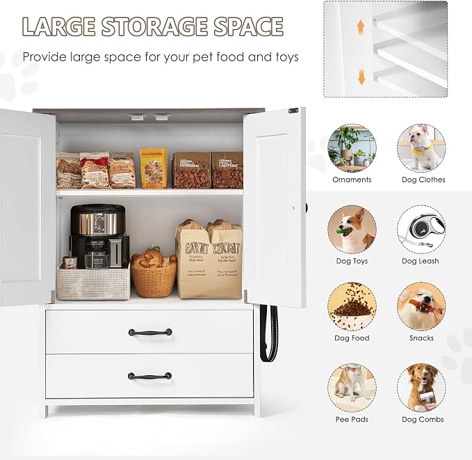 Dog Feeding Station with Storage, Pull-Out Elevated Feeder | Adjustable Elevated Bowls, Hidden Pull-Out Feeder, Storage Cabinet, Food And Toy Organizer For Dogs And Cats
