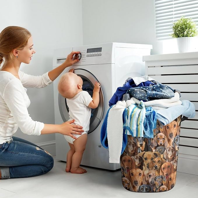 Dauchson Dog Lover Gifts, Dauchson Dog Print Laundry Basket Large Laundry Hamper, Waterproof Dirty Clothes Hamper, Funny Dauchson Dog Laundry Baskets with Handles for Bedroom Bathroom