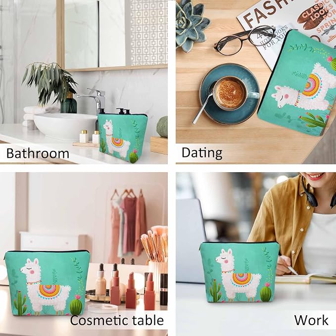 Makeup Bag Llama Makeup Bags For Purse Pouch, Funny Llama Alpaca Cactus Floral Green Travel Toiletry Bag Cosmetic Bag Makeup Bags Flax Makeup Organizer Bag Pencil Pouch For Man Woman