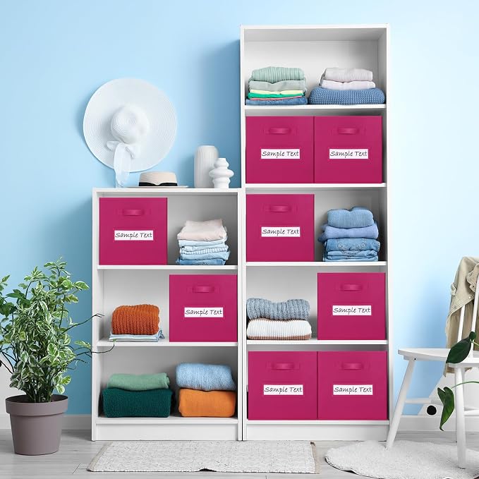 13x13 storage cube bins (Set of 10) Foldable Fabric storage cubes with 10 Labels Window Cards & a Pen,13 inch cube storage bins,Closet Organizers for Shelves,Cubby Organizer Boxes,Dark pink