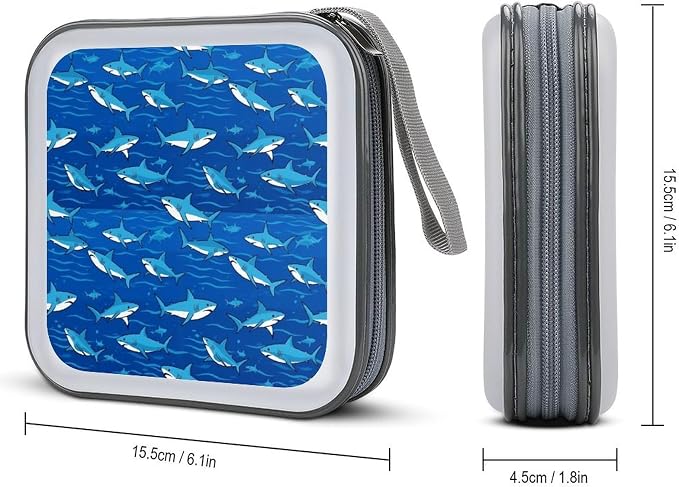 Sturdy DVD Case Blue Shark CD Holder Organizer Binder 40 Capacity | Disc Wallet Blue Shark Dustproof, Shockproof, Zipper Closure for Car Home Office