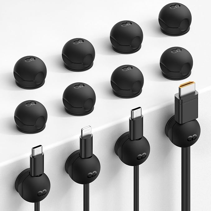 Lamicall 12 Pack Magnetic Cord Organizer, Silicone Mini Cable Clips | Desk Desktop Dorm Organizer Decor Accessories, Phone Charger Cable Holder, Cord Management for Nightstand Home Office, Black